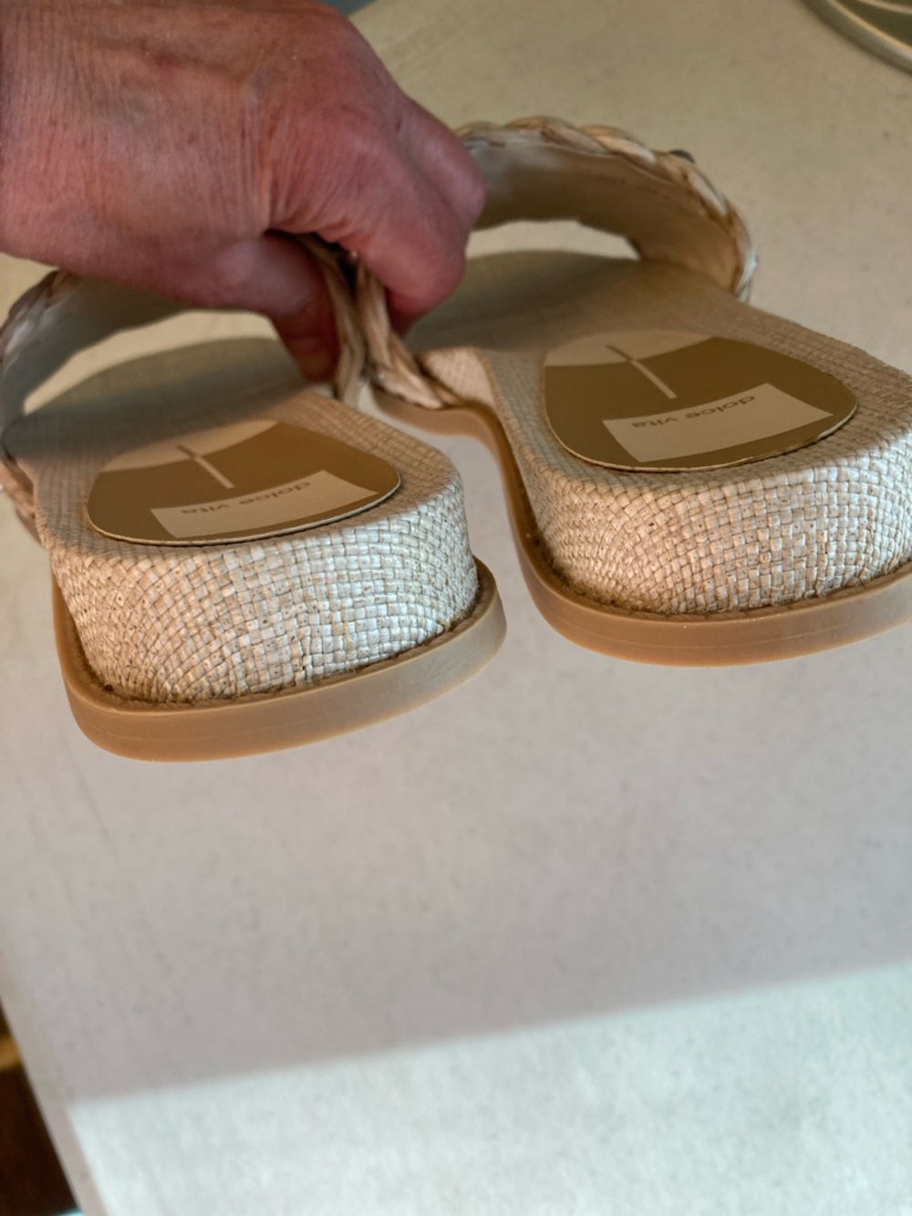 NWOT Dolce Vita Taupe Braided Slide Sandals with Iridescent Pearls - Picture 4 of 6
